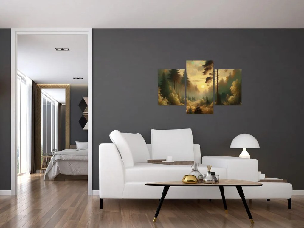 Obraz - Slnko žiariace lesom (90x60 cm)