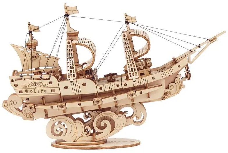 Robotime Drevené 3D puzzle Vojenská plachetnica 118 ks