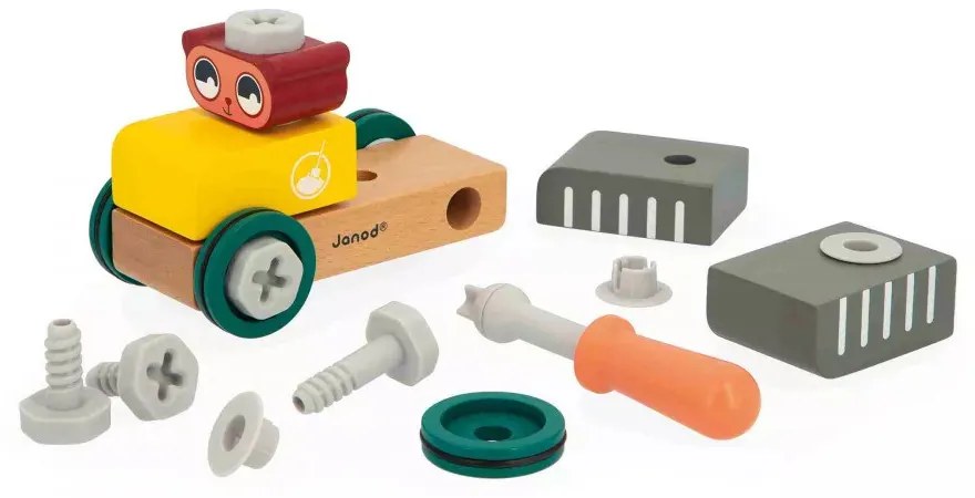 BricoKids - Drevené autíčko na zostavenie - medvedík