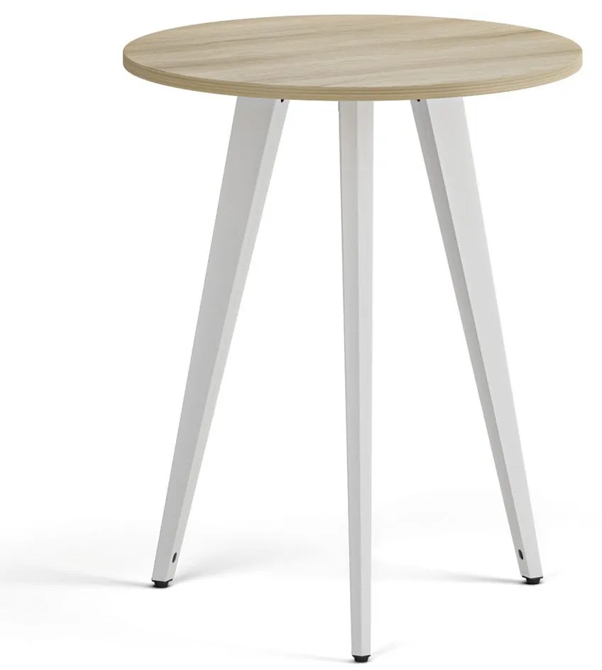 Konferenčný stôl PRIMO VIBE, priemer 60 cm, biela podnož, dub prírodný
