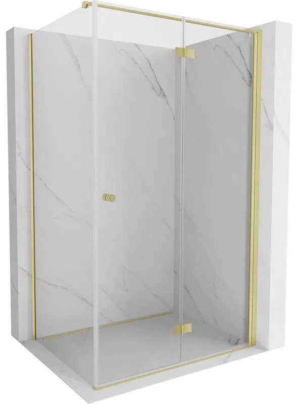 Mexen Mist-F T, 1-krídlový skladací sprchový kút pravý 120 x 95 cm, číre sklo, zlatý lesklý profil, 8A6T-120-095-50-00-P
