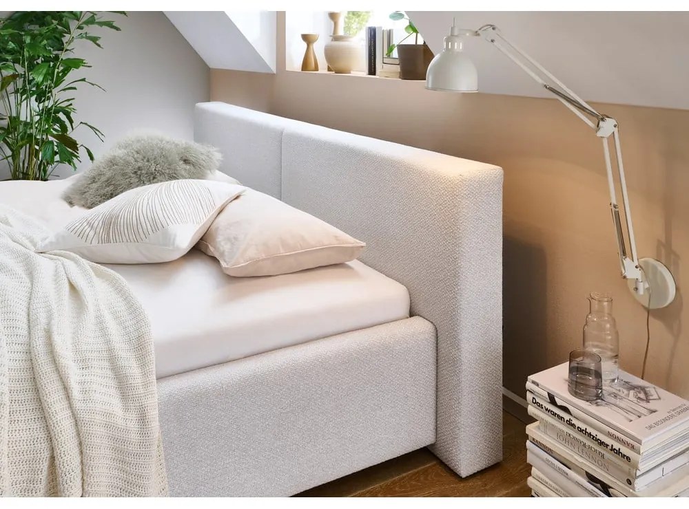 Svetlosivá čalúnená dvojlôžková posteľ s úložným priestorom s roštom 160x200 cm Cube – Meise Möbel