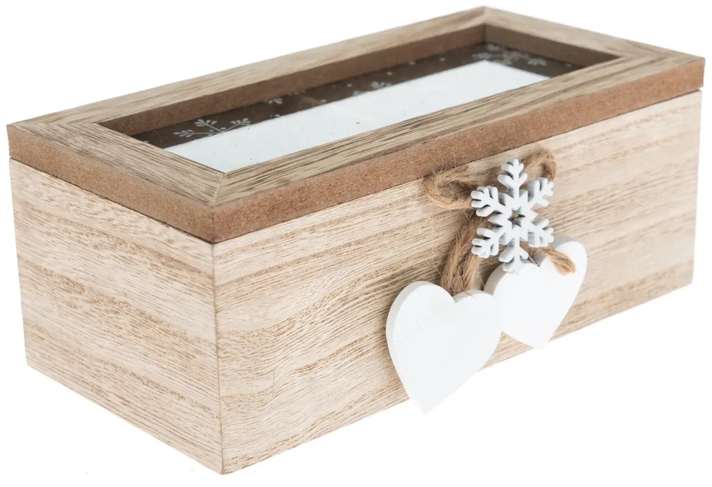 Drevená krabička s 2 priehradkami Hearts, 18x9x7,3 cm