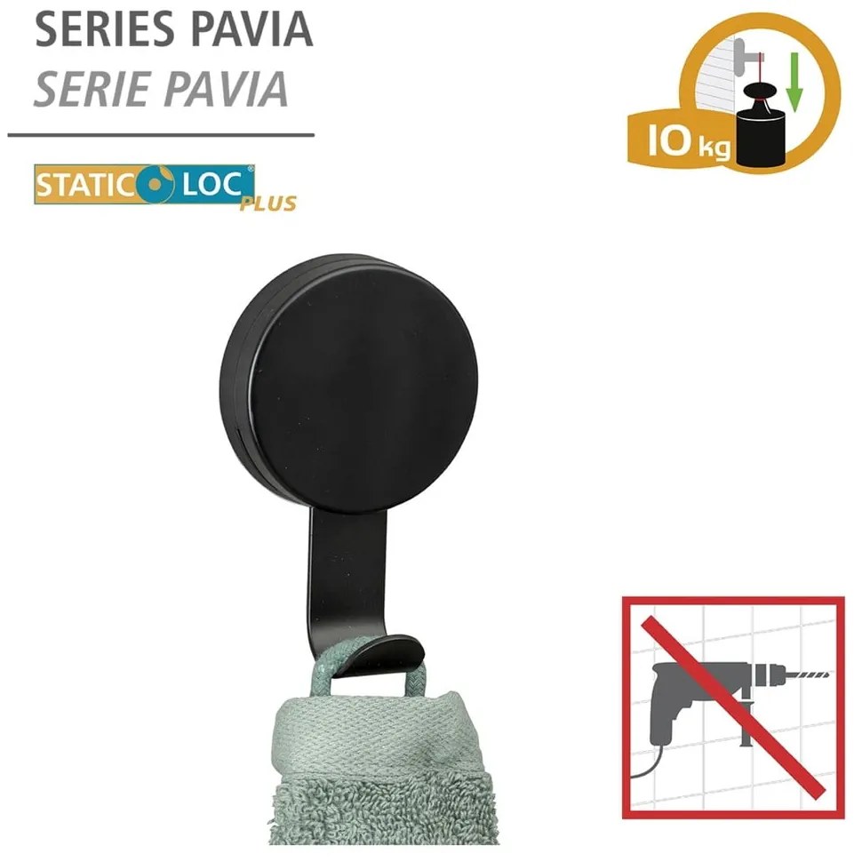 Súprava 2 čiernych háčikov na uterák Wenko Pavia