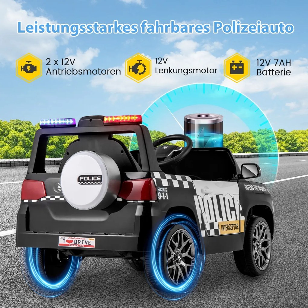12V detské elektrické autíčko policajné elektrické detské autíčko na diaľkové ovládanie Elektrické autíčko pre deti od 3 rokov biele