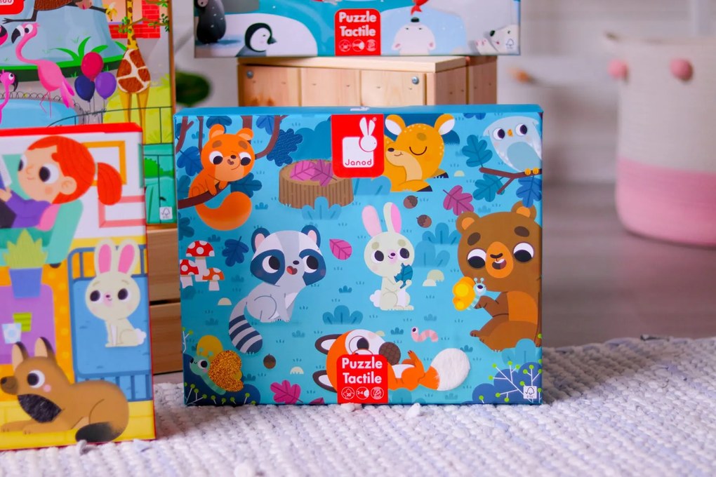 Detské puzzle senzorické Lesné zvieratá - s dotykovými prvkami 20 ks