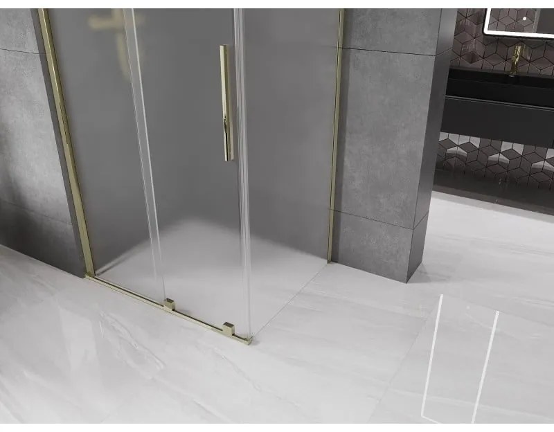 Mexen Velar, sprchový kút s posuvnými dverami 150 x 100 cm, 8mm sklo námraza, zlatá lesklá, 871-150-100-31-50