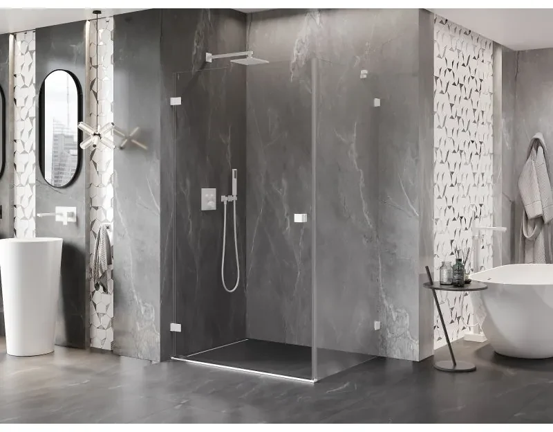 Mexen Lunar-B, výklopný sprchový kút ľavý 95 x 70 cm, 8mm číre sklo, biely profil, 832-095-070-20-00-L