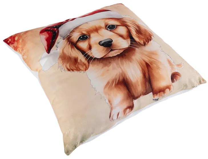 Obliečka na vankúšik ŠTENIATKO S VIANOČNOU ČIAPKOU 40 x 40 cm