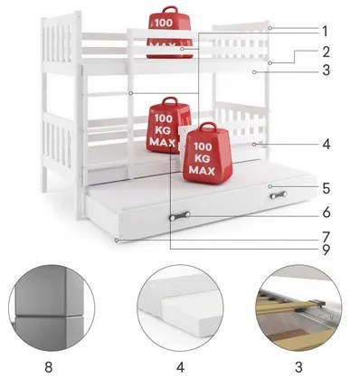 Detská posteľ CARINO s výsuvnou posteľou 80x190 cm - borovica Zelená