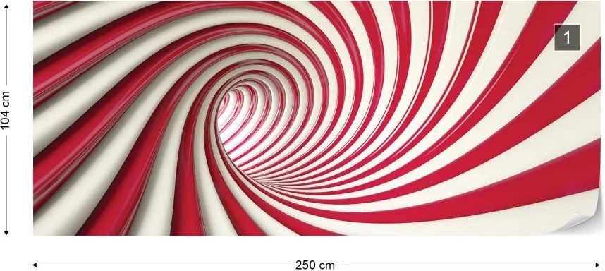 Fototapeta GLIX - 3D Swirl Tunnel Red And White + lepidlo ZADARMO Vliesová tapeta  - 250x104 cm