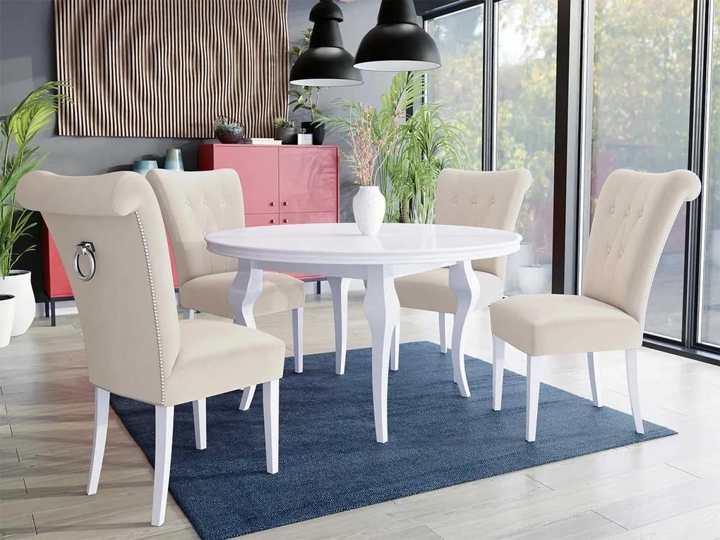 Stôl Julia FI 100 so 4 stoličkami ST65, Farby: biela, Farby: chrom, Farby:: biely lesk, Potah: Magic Velvet 2250