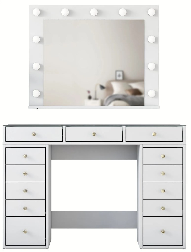 Toaletný stolík Melissa 04 s LED zrkadlom biely/číry