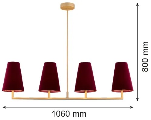Argon 1829 - Luster na tyči SAFIANO 4xE27/15W/230V vínová