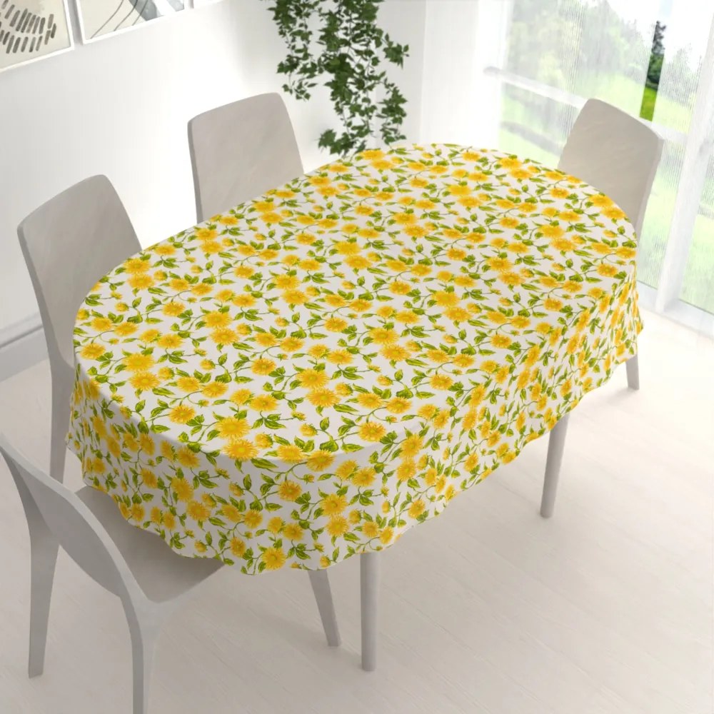 Biante Bavlnený oválny obrus Sandra SA-602 Slnečnice na bielom 50x100 cm
