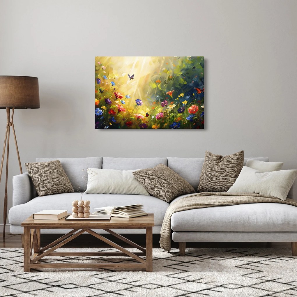 Obraz - Jarná kvetinová lúka, maľba (90x60 cm)