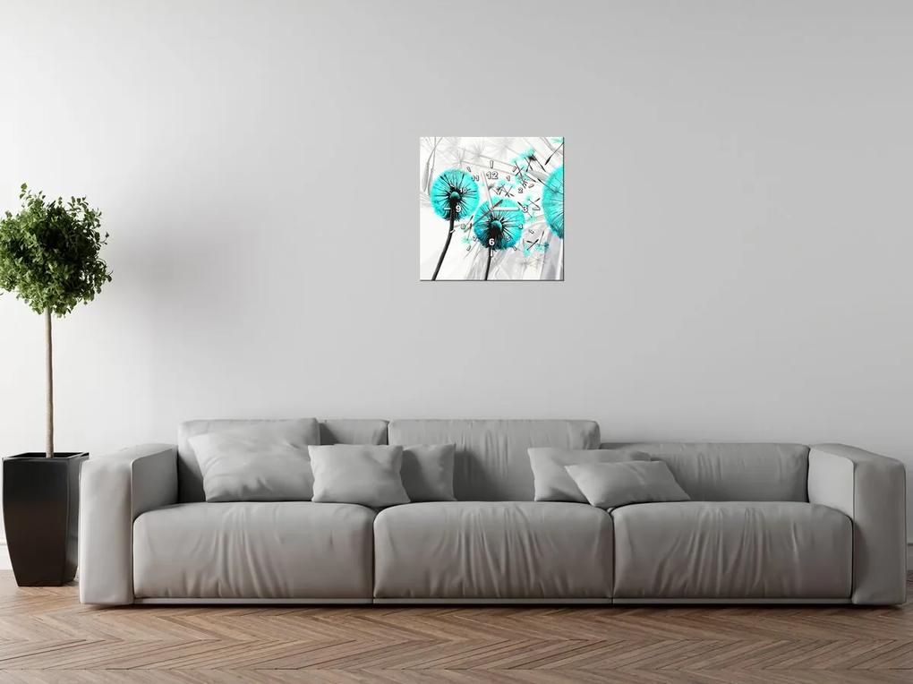Gario Obraz s hodinami Krásne tyrkysové púpavy Rozmery: 60 x 40 cm