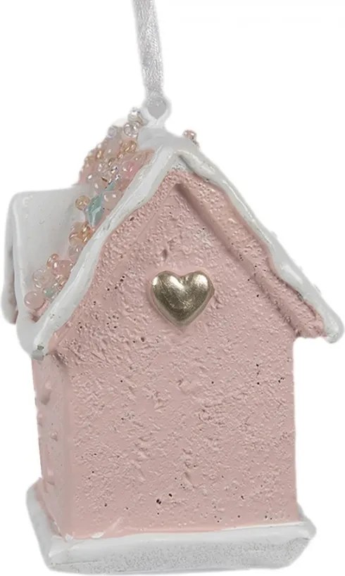 Závesná ružová ozdoba perníková chalúpka Gingerbread House - 4*4*6 cm