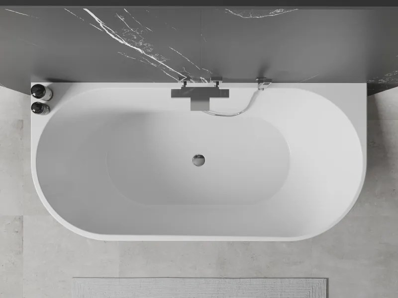 Mexen Oval, voľne stojaca nástenná vaňa 180 x 80 cm, biela, chrómový prepad, 52671808000-01