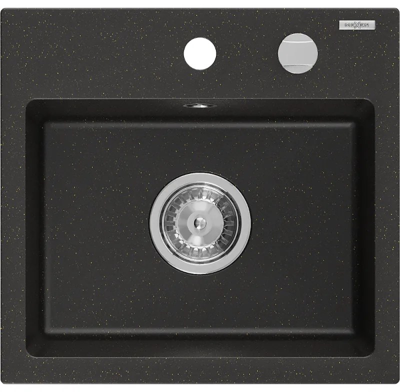 Mexen Milo - drez granitový 43,5x41,0cm, 1-komorový, čierna-zlatá, 6505441000-75