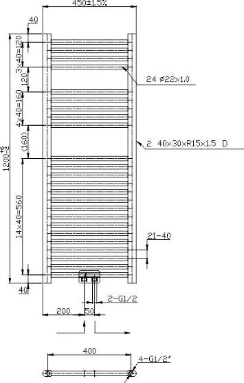 Novaservis Novaservis, vykurovacie teleso 450/1200 mm - rovné so stredovým pripojením, čierna matná, 450/1200/RS-5