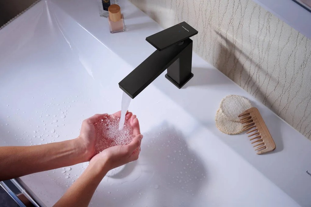 Hansgrohe Tecturis E, páková umývadlová batéria 110 CoolStart EcoSmart+ bez odtokovej garnitúry, čierna matná, HAN-73012670