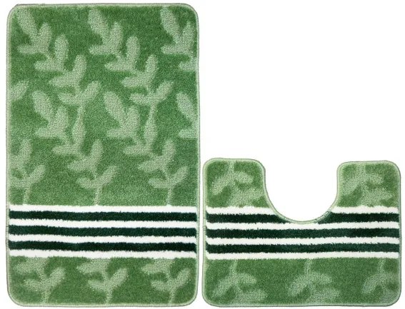 Sada kúpeľňových koberčekov NATEL zelená, pruhy / lístie