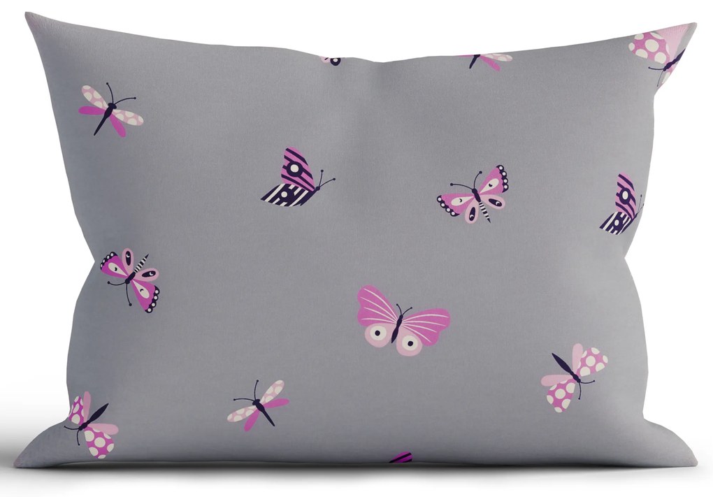 Bavlnená obliečka na vankúš Renforcé 50 × 70 cm - Motýliky tmavo sivé