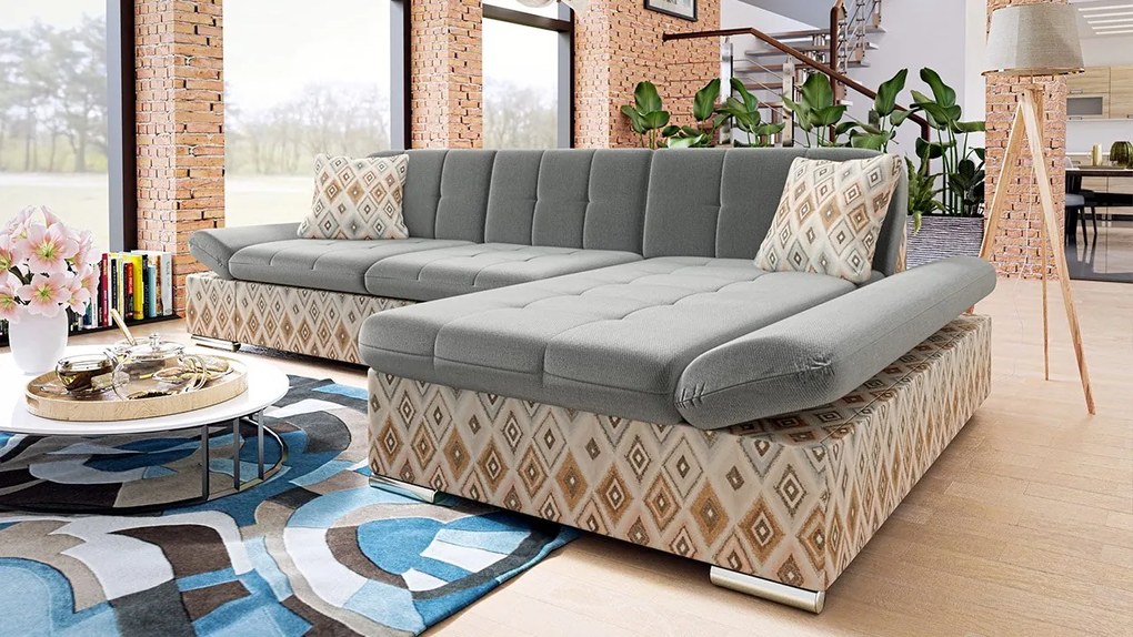 Rohová rozkladacia sedacia súprava Laviva Premium, Dostupné poťahy: Maya 07 + Maya 07 + Maya 02, Strana: pravá