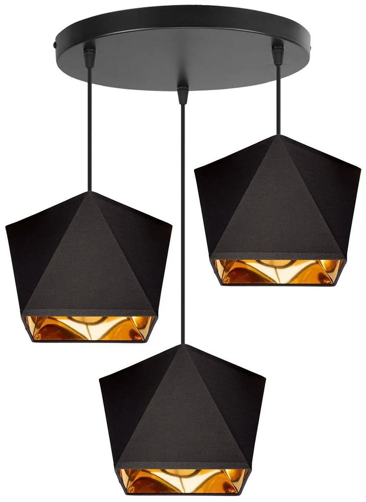 Závesné svietidlo Diamond Gold, 3x čierne/zlaté textilné tienidlo, o