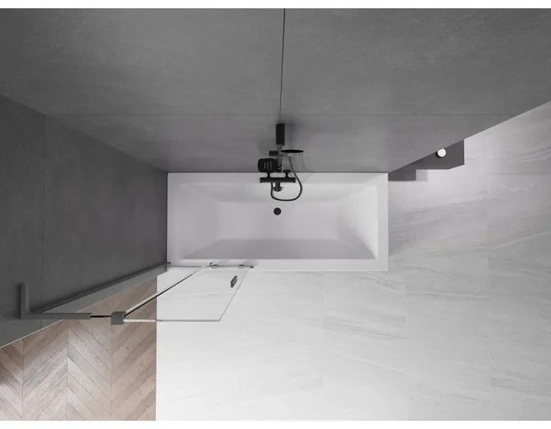 Mexen Velar L, 2-krídlová posuvná vaňová zástena 75 x 150 cm, 8mm číre sklo, grafitová matná, 896-075-003-01-95