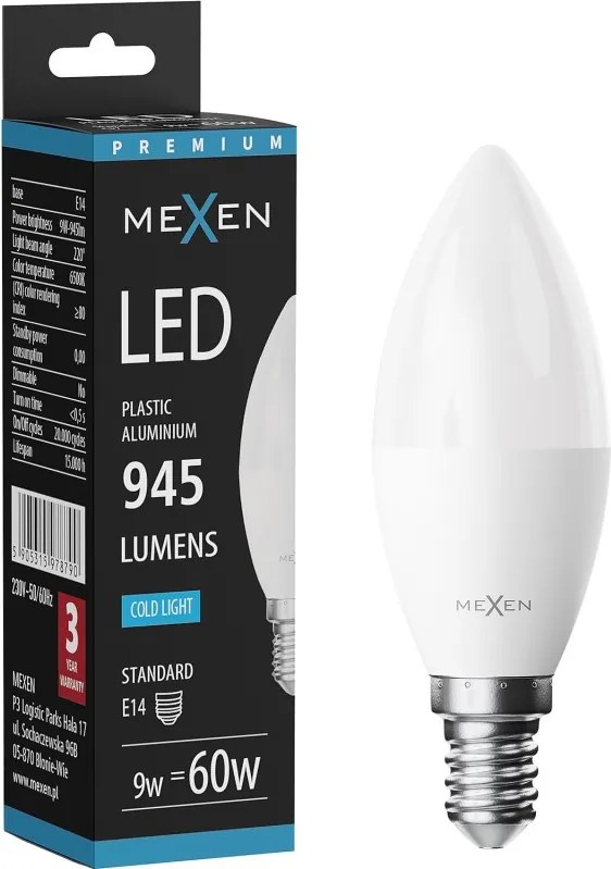 Mexen Nova, LED žiarovka E14, C37, 9W, neutrálna - 4000K, 945 lm - L102-E14-0940-01