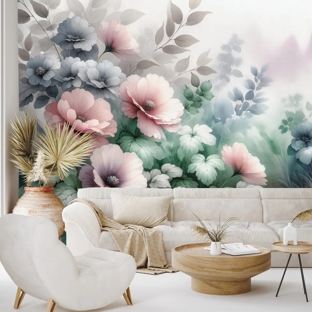 Tapeta akvarelové pastelové kvety