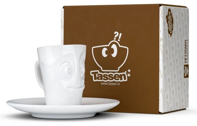 Biela maškrtná porcelánová šálka na espresso s tanierikom 58products, objem 80 ml