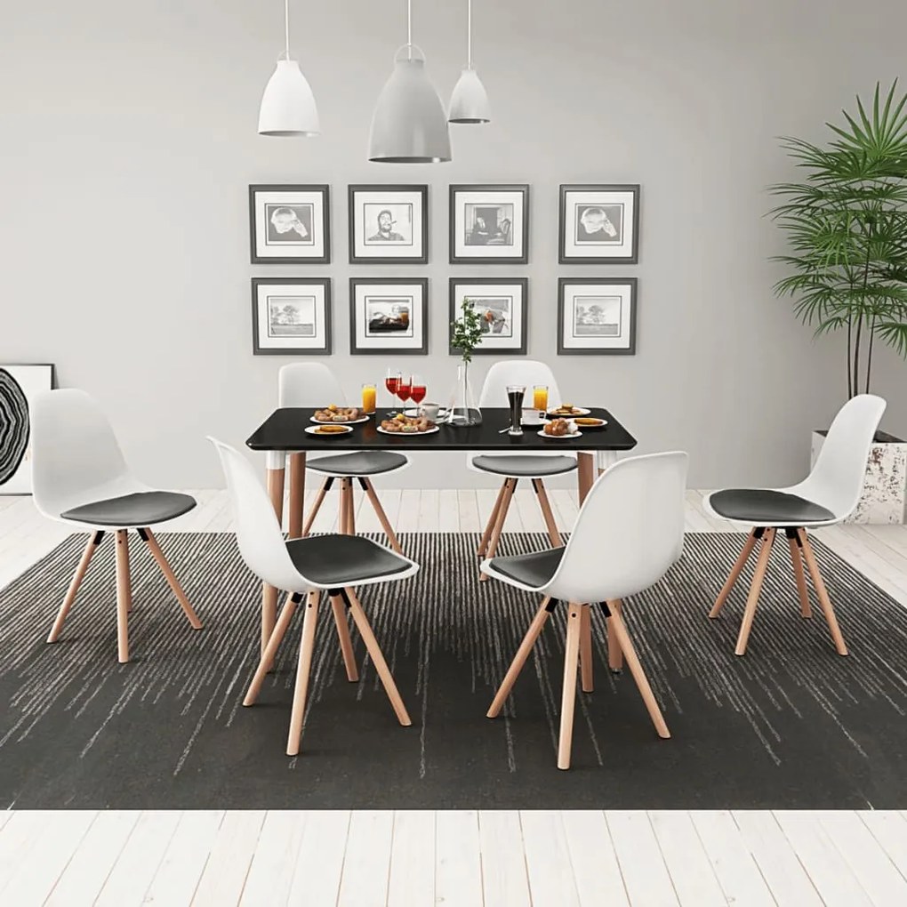vidaXL 7-dielna jedálenská súprava stola a stoličiek, čierno-biela