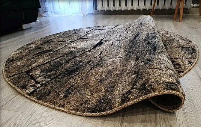 Okrúhly hnedý koberec Loft 265 – vzor suchá zem 160x160 cm
