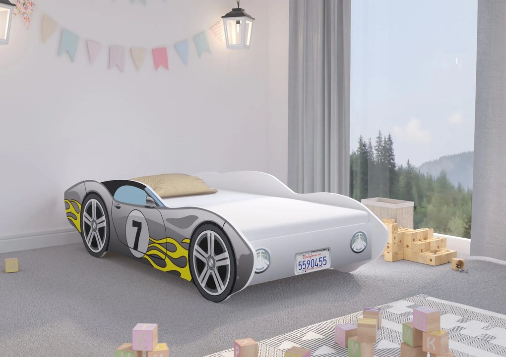 Posteľ sivé auto s matracom