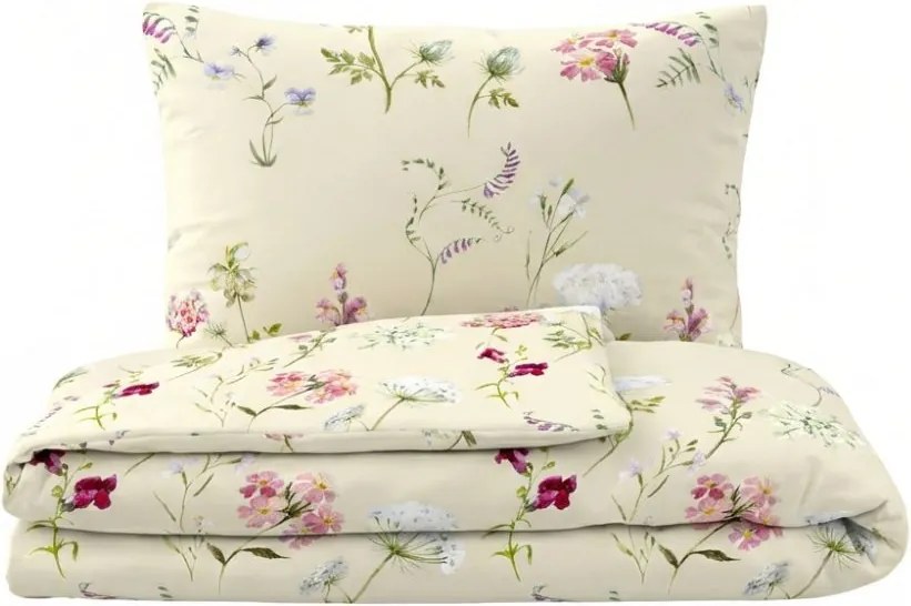 Kvalitex Bavlnené obliečky DELUX 140x200 + 70x90 cm - BOTANICA smotanová
