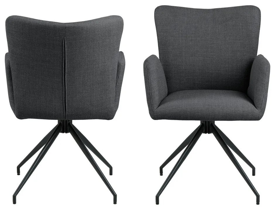 Tmavosivé čalúnené jedálenské kreslá v súprave s podrúčkami 2 ks Laura – Actona