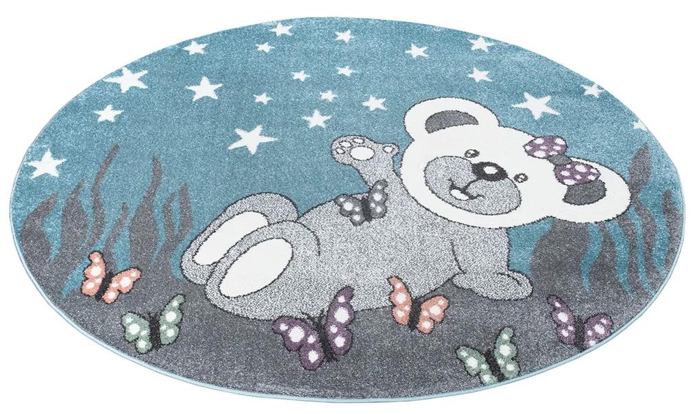 Dekorstudio Modrý okrúhly detský koberec ANIME - medvedík 916 Priemer koberca: 160cm
