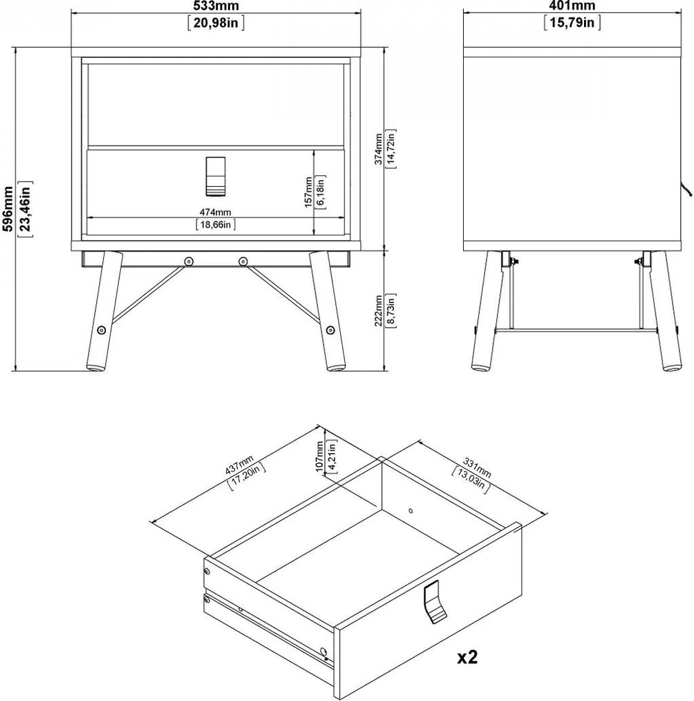 Nočný stolík Rainy 53 cm hickory Jackson