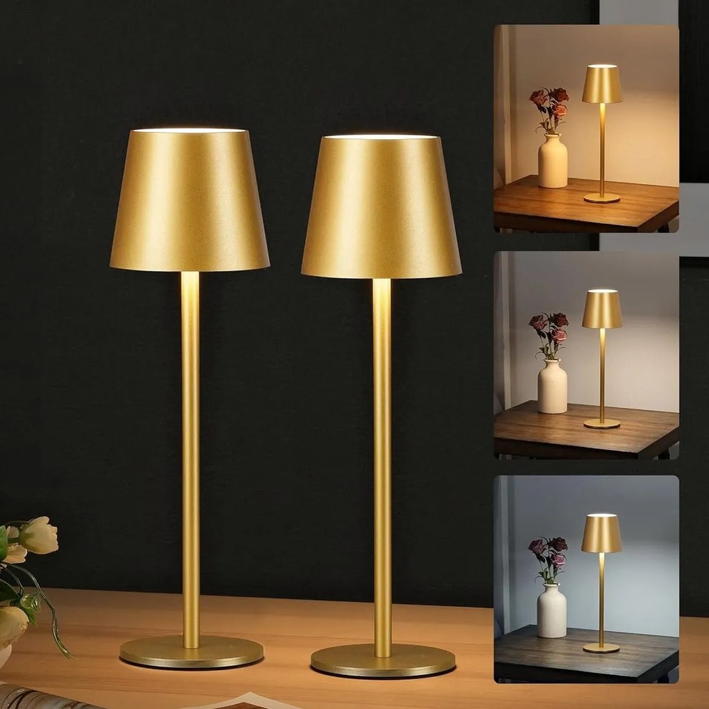 Toolight Toolight, dotyková LED nočná stolná lampa 5W, 3 farby svetla, USB napájanie, APP1367-T GOLD, zlatá matná, OSW-08629