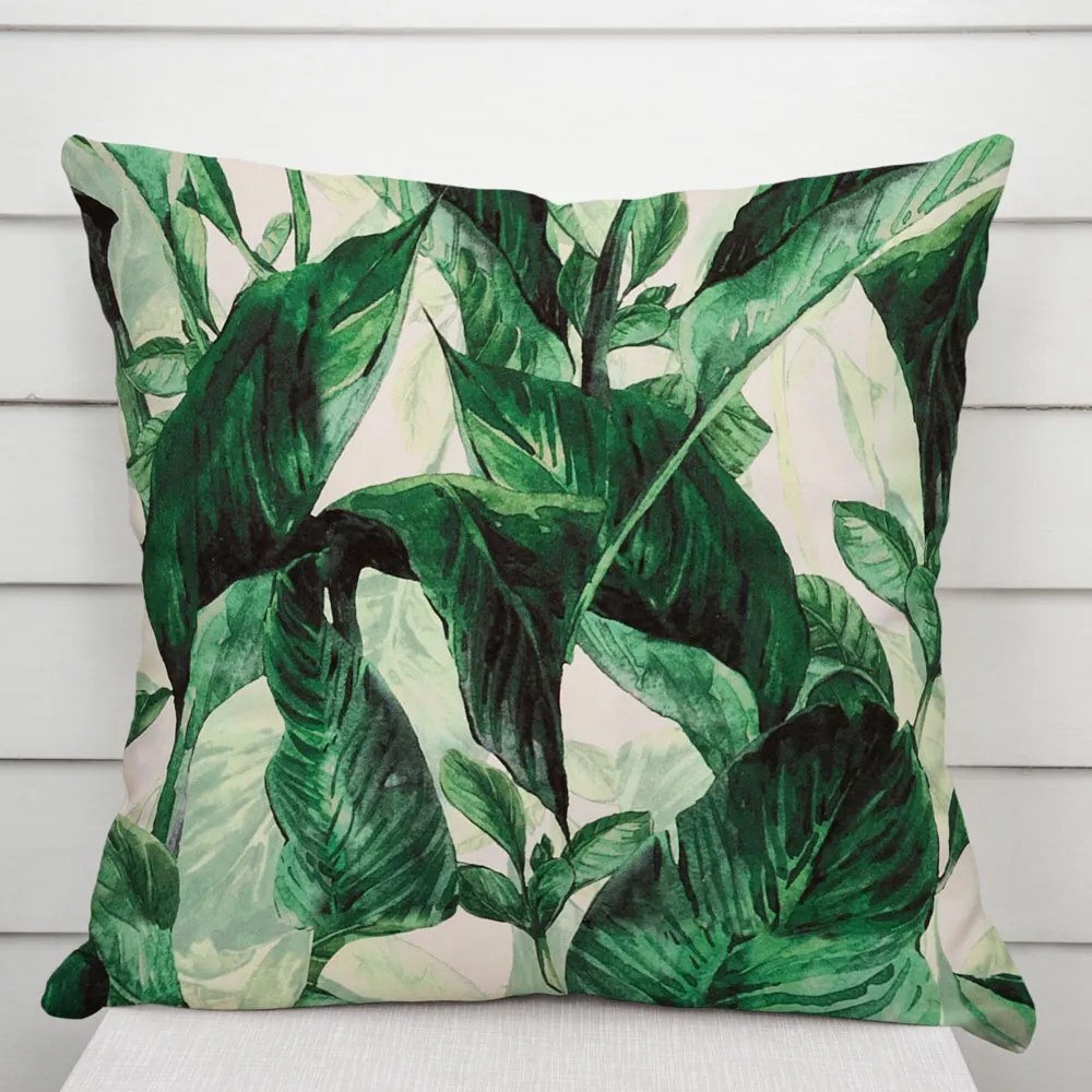 Biante Zamatová obliečka na vankúš Tamara TMR-028 Veľké zelené listy 60 x 60 cm