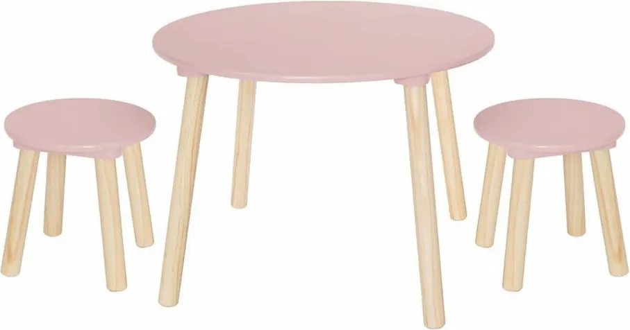 Detský drevený stôl s dvoma stoličkami - ružová