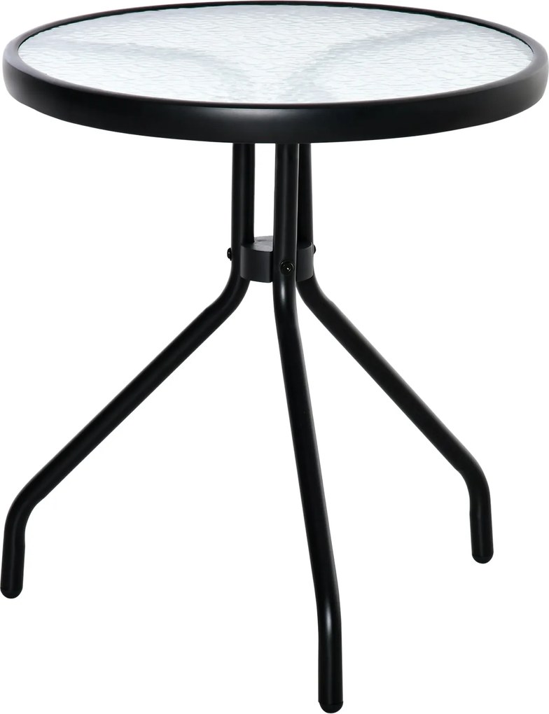 Outsunny Okrúhly Záhradný Stôl Exteriérový Kávový Stôl s Dekoratívnym Skleneným Vrchom a Kovovým Rámom pre Terasu, Balkón Ø50x55 cm Čierny | Aosom