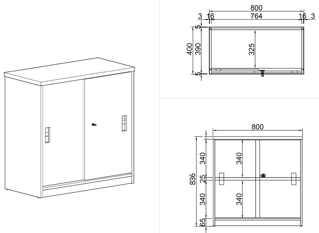 Zasúvacia skriňa ARRISTO LUX, 800 x 400 x 836 mm, orech