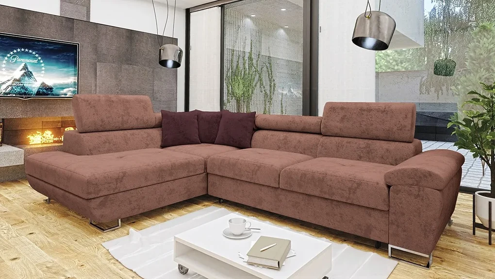 Rohová rozkladacia sedačka Alvin Premium, Dostupné poťahy: Otusso 16 + Otusso 16 + Velvetto 12, Strana: pravá