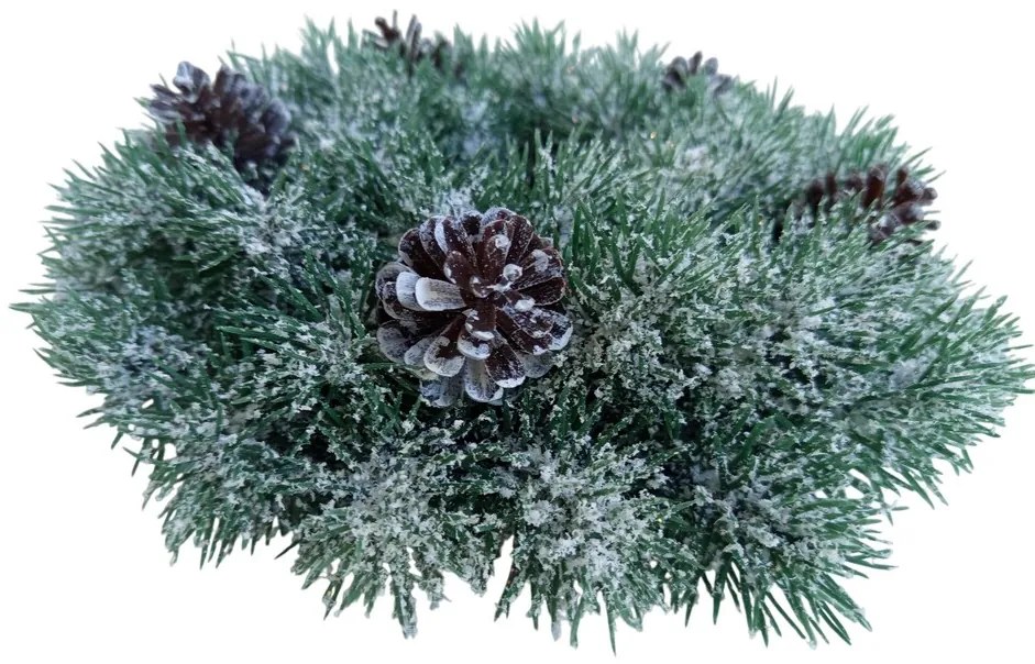 Plastový veniec zasnežený so šiškami, pr. 28 cm