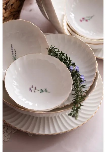 27-dielna jedálenská súprava, biela/zlatá, porcelán