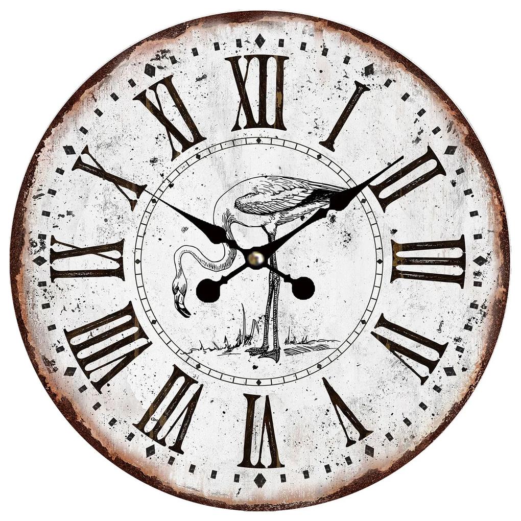 Vintage hodiny s rímskymi číslicami a plameniakmi - Ø 34 * 1 cm / 1 * AA